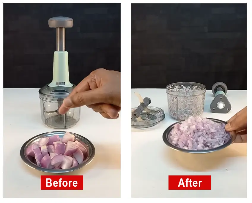 Manual hand push chopper before and after