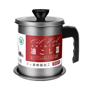 Stainless Steel Oil Filter Pot - Fine Mesh Strainer, Non-Slip Handle & Easy to Use