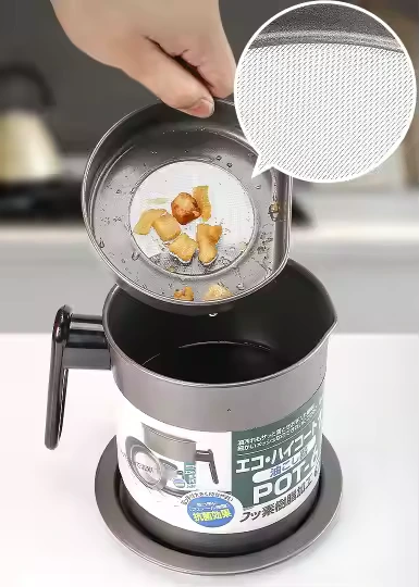 Stainless Steel Oil Filter Pot - Fine Mesh Strainer, Non-Slip Handle & Easy to Use - Image 4