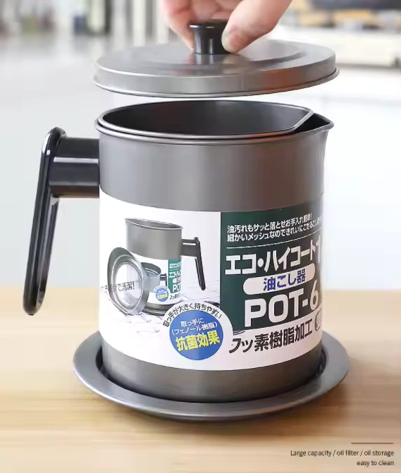 Stainless Steel Oil Filter Pot - Fine Mesh Strainer, Non-Slip Handle & Easy to Use - Image 2