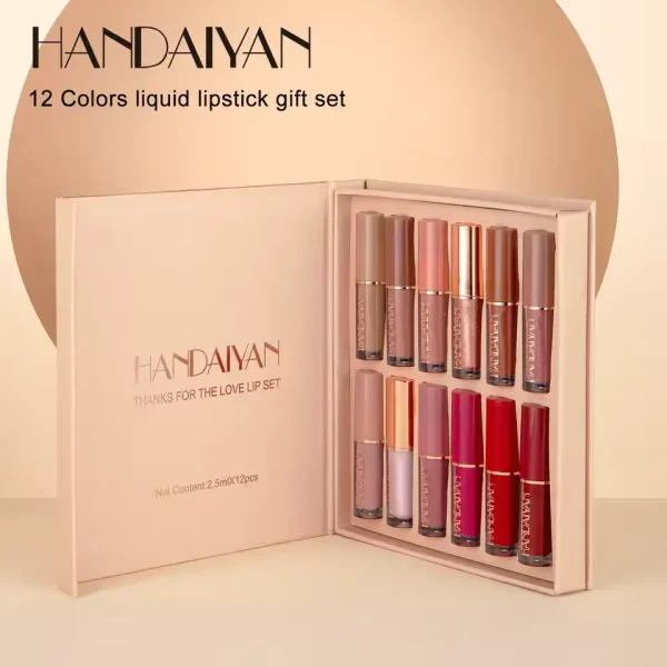 12-Color Handaiyan Long-Lasting Waterproof Lipgloss Set – Matte & Shiny, Smudge-Proof, Non-Sticky - Image 3