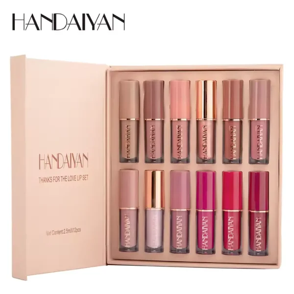 12-Color Handaiyan Long-Lasting Waterproof Lipgloss Set – Matte & Shiny, Smudge-Proof, Non-Sticky - Image 4
