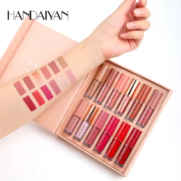 12-Color Handaiyan Long-Lasting Waterproof Lipgloss Set – Matte & Shiny, Smudge-Proof, Non-Sticky - Image 6